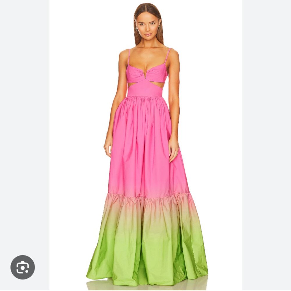 Elegant Pink and Green Maxi Dress